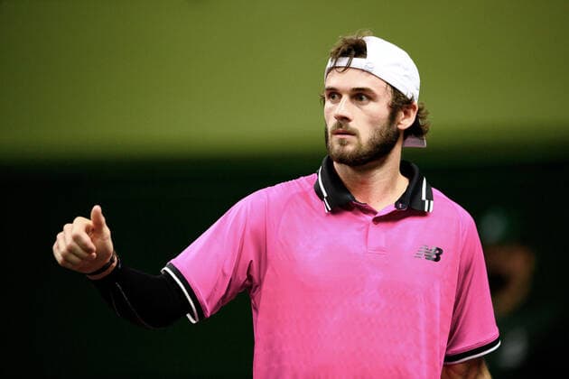 211112 Tommy Paul of USA competes in men s semi final s singles match during Stockholm Open of the Stockholm Open on November 12, 2021 in Stockholm. Photo: Simon Hastegard BILDBYRAN kod SH SH0191 tennis stockholm open 6 bbeng jubel Copyright: SIMONxHASTEGARD BB211112SH045