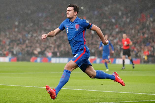 England v Albania 2022 FIFA World Cup, WM, Weltmeisterschaft, Fussball Qualifiers Harry Maguire celebrates scoring his sides 1st goal during the 2022 FIFA World Cup Qualifiers Group I match at Wembley Stadium, London Content Not Available For UK Newspapers Copyright: xPaulxChestertonx FIL-16101-0017
