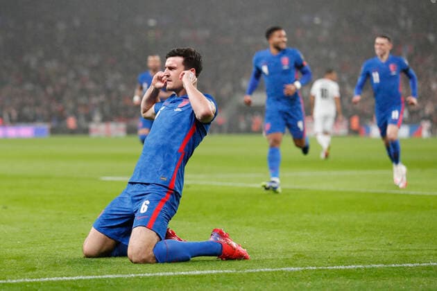 England v Albania 2022 FIFA World Cup, WM, Weltmeisterschaft, Fussball Qualifiers Harry Maguire celebrates scoring his sides 1st goal during the 2022 FIFA World Cup Qualifiers Group I match at Wembley Stadium, London Content Not Available For UK Newspapers Copyright: xPaulxChestertonx FIL-16101-0019