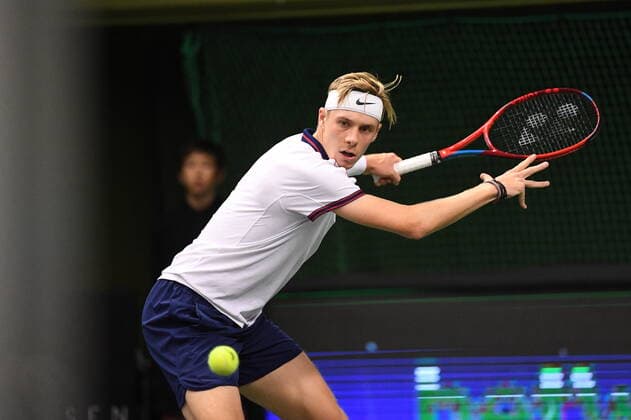 STOCKHOLM 20211112 Canada s Denis Shapovalov in his semi final against Felix Auger-Aliassime of Canada during ATP, Tennis Herren Stockholm Open 2021 in at the Royal Tennis Hall Friday Nov. 12, 2021. STOCKHOLM SWEDEN TENNIS x10080x