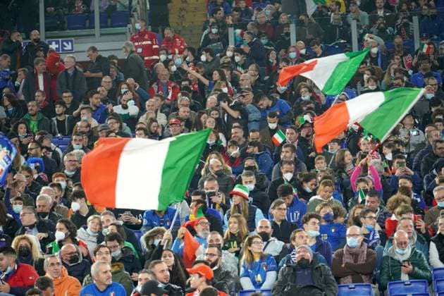 November 12, 2021, Roma, Lazio, Italy: Roma 12 11 2021, during the football match valid for qualifying for the Qatar 2022 World Cup, between the national teams of Italy and Svizzera at the Olympic stadium in Roma.In Picture: supporter italy Roma Italy - ZUMAs236 20211112_zap_s236_028 Copyright: xFabioxSassox