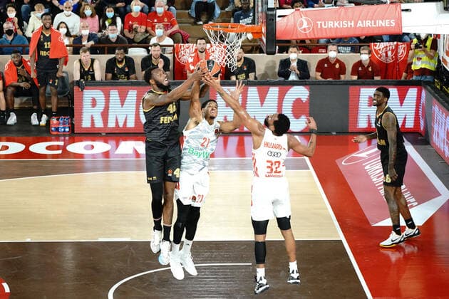 Donta Hall (AS Monaco) - Augustine Rubit (FC Bayern) - Darrun Hilliard (FC Bayern) BASKETBALL : Monaco vs FC Bayern - Euroleague - Monaco - 12 11 2021 NorbertScanella Panoramic 
