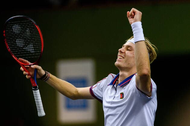 211112 Denis Shapovalov of Canada celebrates after men s semi final s singles match during Stockholm Open of the Stockholm Open on November 12, 2021 in Stockholm. Photo: Simon Hastegard BILDBYRAN kod SH SH0191 tennis stockholm open 6 bbeng jubel Copyright: SIMONxHASTEGARD BB211112SH065