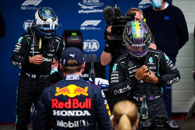 HAMILTON Lewis (gbr), Mercedes AMG F1 GP W12 E Performance, BOTTAS Valtteri (fin), Mercedes AMG F1 GP W12 E Performance, VERSTAPPEN Max (ned), Red Bull Racing Honda RB16B, portrait during the Formula 1 Heineken Grande Premio De Sao Paulo 2021, Sao Paulo Grand Prix, 19th round of the 2021 FIA Formula One World Championship, WM, Weltmeisterschaft from November 12 to 14, 2021 on the Interlagos Circuit, in Sao Paulo, Brazil - F1 - SAO PAULO GRAND PRIX 2021 DPPI Panoramic 20211112_GOODEN_FG0D2526