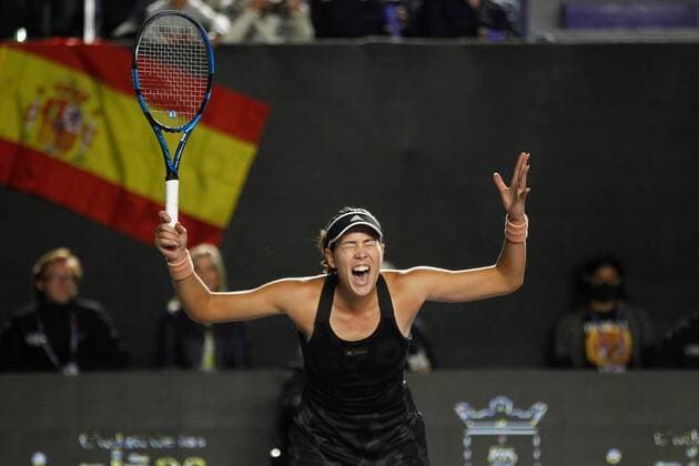 Spanish tennis player Garbine Muguruza celebrates her victory against Barbora Krejcikova of the Czech Republic, during a match at the AKRON WTA, Tennis Damen Finals tournament, in Guadalajara, Mexico, 12 November 2021. AKRON WTA Finals of Guadalajara !ACHTUNG: NUR REDAKTIONELLE NUTZUNG!  Copyright: xFranciscoxGuascox AME6873 20211113-4d33631d322a1a4553df6db188e6ecf3036bab3a
