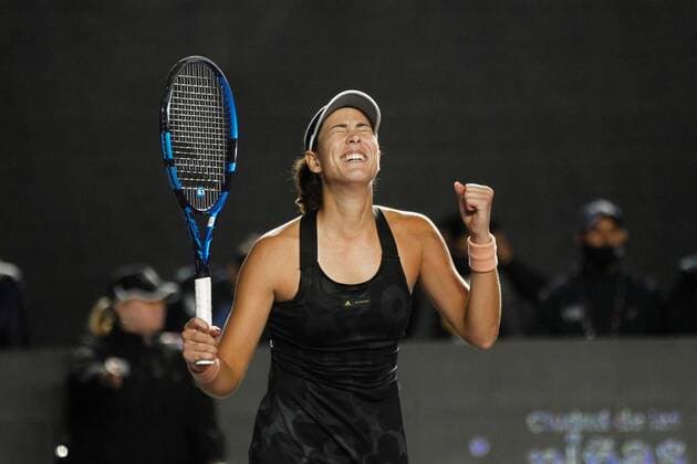 Spanish tennis player Garbine Muguruza celebrates her victory against Barbora Krejcikova of the Czech Republic, during a match at the AKRON WTA, Tennis Damen Finals tournament, in Guadalajara, Mexico, 12 November 2021. AKRON WTA Finals of Guadalajara !ACHTUNG: NUR REDAKTIONELLE NUTZUNG!  Copyright: xFranciscoxGuascox AME6876 20211113-888a2dd200cb2a17676de4fd5ff857618aefc2fd