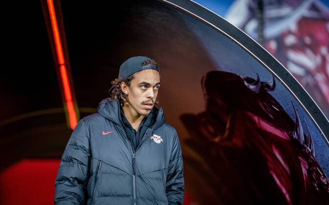 Leipzigs Yussuf Poulsen. Fussball 1. Bundesliga, 11. Spieltag: RB Leipzig - Borussia Dortmund 2:1. 6. November 2021: Leipzig, Red Bull Arena. RB Leipzig - Borussia Dortmund 2:1