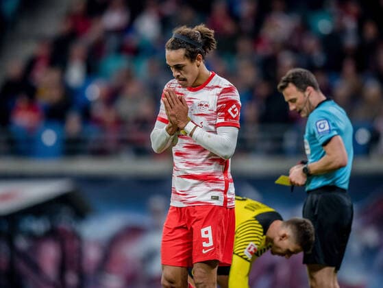 Leipzigs Yussuf Poulsen. Fussball 1. Bundesliga, 11. Spieltag: RB Leipzig - Borussia Dortmund 2:1. 6. November 2021: Leipzig, Red Bull Arena. RB Leipzig - Borussia Dortmund 2:1