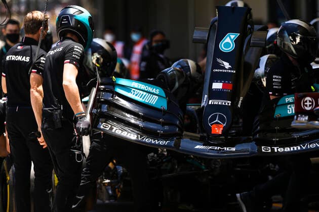 Mercedes-AMG F1 W12 E Performance front wing, F1 Grand Prix of Brazil at Autodromo Jose Carlos Pace on November 13, 2021 in Sao Paulo, Brazil. (Photo by HOCH ZWEI) Sao Paulo Brazil