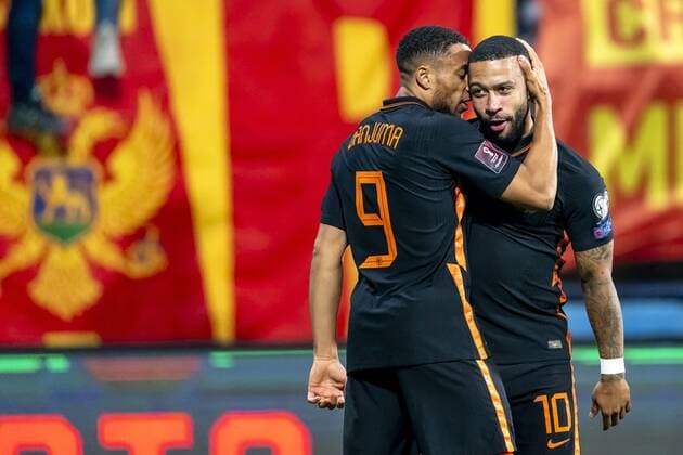 Sport Themen der Woche KW45 PODGORICA ,13-11-2021, Montenegro, Gradski stadium, European Qualification between Montenegro - Netherlands, Netherlands player Memphis Depay celebrating the goal Montenegro - Netherlands  x14325370x Copyright: