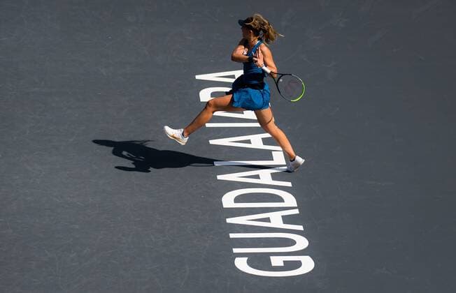 Mandatory Credit: Photo by Rob Prange Shutterstock (12596809d) Paula Badosa of Spain in action during the second round robin doubles match at the 2021 Akron WTA, Tennis Damen Finals Guadalajara WTA tennis tournament Akron WTA Finals, Day 4, Tennis, Panamerican Tennis Center Guadalajara, Mexico - 13 Nov 2021 Akron WTA Finals, Day 4, Tennis, Panamerican Tennis Center Guadalajara, Mexico - 13 Nov 2021  Copyright: xRobxPrange Shutterstockx 12596809d