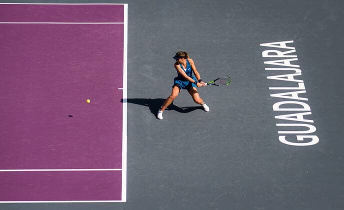 Mandatory Credit: Photo by Rob Prange Shutterstock (12596809e) Paula Badosa of Spain in action during the second round robin doubles match at the 2021 Akron WTA, Tennis Damen Finals Guadalajara WTA tennis tournament Akron WTA Finals, Day 4, Tennis, Panamerican Tennis Center Guadalajara, Mexico - 13 Nov 2021 Akron WTA Finals, Day 4, Tennis, Panamerican Tennis Center Guadalajara, Mexico - 13 Nov 2021  Copyright: xRobxPrange Shutterstockx 12596809e