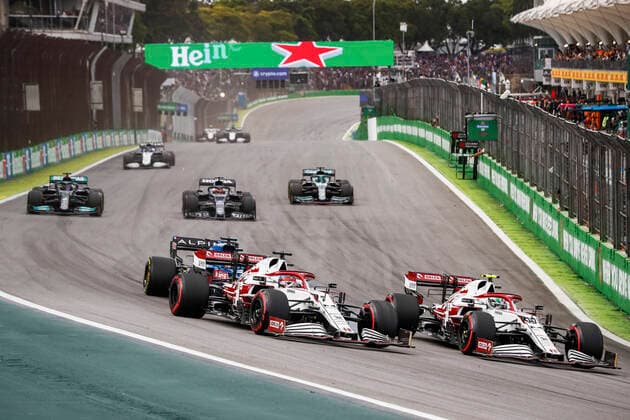 7 Kimi Raikkonen (FIN, Alfa Romeo Racing ORLEN), 99 Antonio Giovinazzi (ITA, Alfa Romeo Racing ORLEN), F1 Grand Prix of Brazil at Autodromo Jose Carlos Pace on November 13, 2021 in Sao Paulo, Brazil. (Photo by HOCH ZWEI) Sao Paulo Brazil