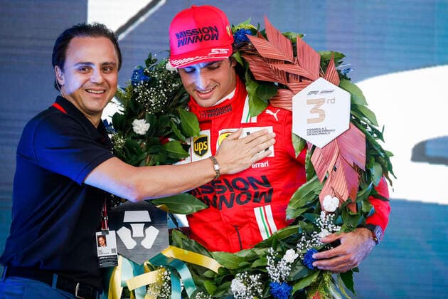 Felipe Massa (BRA), 55 Carlos Sainz (ESP, Scuderia Ferrari Mission Winnow), F1 Grand Prix of Brazil at Autodromo Jose Carlos Pace on November 13, 2021 in Sao Paulo, Brazil. (Photo by HOCH ZWEI) Sao Paulo Brazil