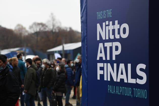Photo Marco Alpozzi LaPresse November 14, 2021 Turin (Italy) Tennis Nitto ATP, Tennis Herren Finals In the pic: people entrance to the Pala Alpitour  Copyright: xMarcoxAlpozzi LaPressex