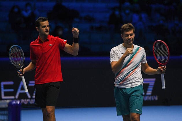 Photo Marco Alpozzi LaPresse November 14, 2021 Turin (Italy) Tennis Nitto ATP, Tennis Herren Finals - men s doubles - Round Robin Mektic Pavic Vs Krawietz Tecau In the pic: Mate Pavic (Croatia), Nikola Mektic (Croatia),  Copyright: xMarcoxAlpozzi LaPressex