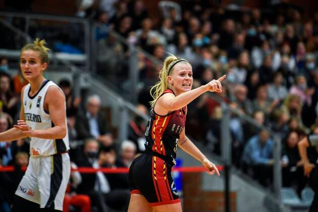 KORTRIJK, BELGIUM - NOVEMBER 14 : Julie Vanloo of Belgium celebrates during the FIBA Women s EuroBasket 2023 Qualifiers match between Belgium and Germany on November 14, 2021 in Kortrijk, Belgium, 14 11 2021 ( Belgium v Germany - FIBA Women s EuroBasket 2023 Qualifiers PhotoNews Panoramic 