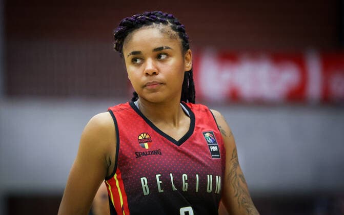 Belgium s Maxuella Lisowa Mbaka pictured during a basketball game between Belgian national basket team the Belgian Cats and Germany, Sunday 14 November 2021 in Kortrijk, a qualifier for the FIBA Women s EuroBasket 2023 tournament. VIRGINIExLEFOUR  x3135994x