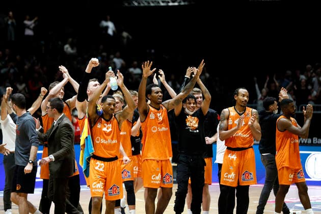 14.11.2021, easyCredit Basketball Bundesliga, Magentasport BBL Pokal, Saison 2020 2021, Herren, Chemnitz Niners - FC Bayern München Basketball Jubel der Niners Chemnitz Chemnitz Messe Chemnitz Sachsen Germany