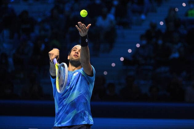 Photo Marco Alpozzi LaPresse November 14, 2021 Turin (Italy) Tennis Nitto ATP, Tennis Herren Finals - men s singles - Round Robin Alexander Zverev Vs Matteo Berrettini In the pic: Matteo Berrettini  Copyright: xMarcoxAlpozzi LaPressex
