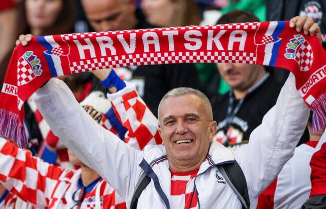 SPLIT, CROATIA - NOVEMBER 14, 2021: Croatia s supporter cheers in their 2022 FIFA World Cup, WM, Weltmeisterschaft, Fussball Group H Qualifying Round football match against Russia at Poljud Stadium. Sergei Bobylev TASS  TS117E60