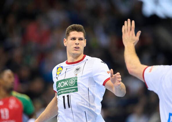 Jubel Sebastian HEYMANN (GER) Tag des Handballs, Laenderspiel der Maenner, Freundschaftsspiel, Deutschland (GER) - Portugal (POR) 30:32, am 07.11.2021 in Duesseldorf Deutschland. Â