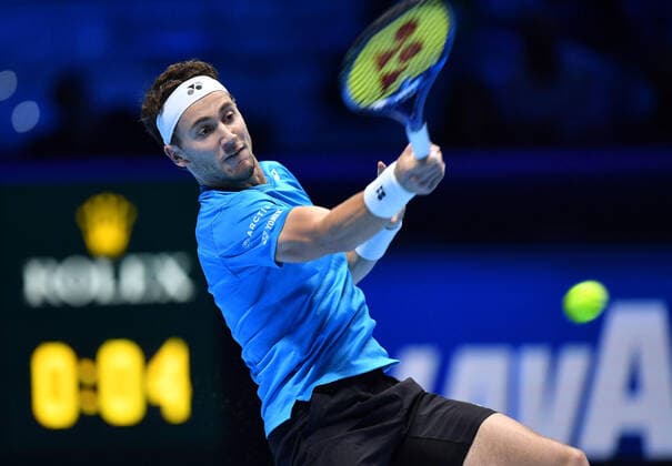 November 15, 2021, TORINO, Italia: Casper Ruud of Norway return the ball during the match against Novak Djokovic of Slovakia at the Nitto ATP, Tennis Herren Finals in Turin, Italy, 14 November 2021.ANSA ALESSANDRO DI MARCO Tennis: Nitto ATP Finals in Turin  - ZUMAa110 20211115_zaf_a110_044 Copyright: xAlessandroxDixMarcox