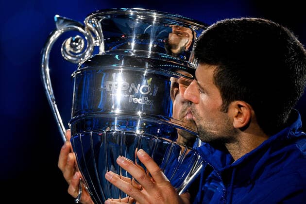 Tennis, ATP Finals in Turin, Novak Djokovic erhält Pokal als Weltranglistenerster Photo Marco Alpozzi LaPresse November 15, 2021 Turin (Italy) Tennis Nitto ATP, Tennis Herren Finals - men s singles - Round Robin Novak Djokovic Vs Casper Ruud In the pic: Novak Djokovic (Serbia) awarded ATP number one for seventh time  Copyright: xMarcoxAlpozzi LaPressex
