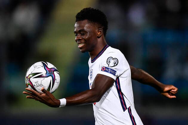 Fußball, WM Quali, San Marino - England San Marino v England - 2022 FIFA World Cup, WM, Weltmeisterschaft, Fussball European Qualifier Bukayo Saka of England celebrates after scoring a goal during the 2022 FIFA World Cup European Qualifier football match between San Marino and England. Serravalle San Marino Copyright: xNicolòxCampox