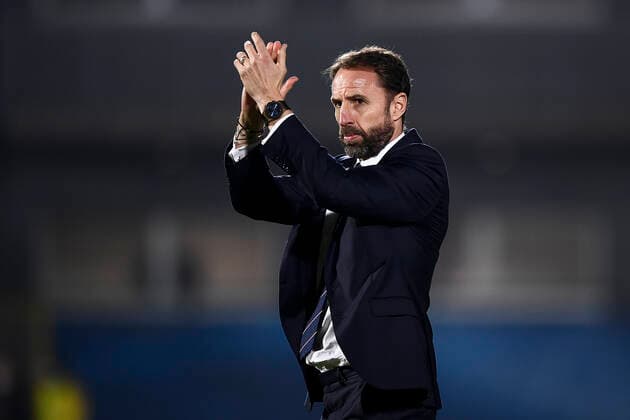 Fußball, WM Quali, San Marino - England San Marino v England - 2022 FIFA World Cup, WM, Weltmeisterschaft, Fussball European Qualifier Gareth Southgate, head coach of England, celebrates the victory at the end of the 2022 FIFA World Cup European Qualifier football match between San Marino and England. Serravalle San Marino Copyright: xNicolòxCampox