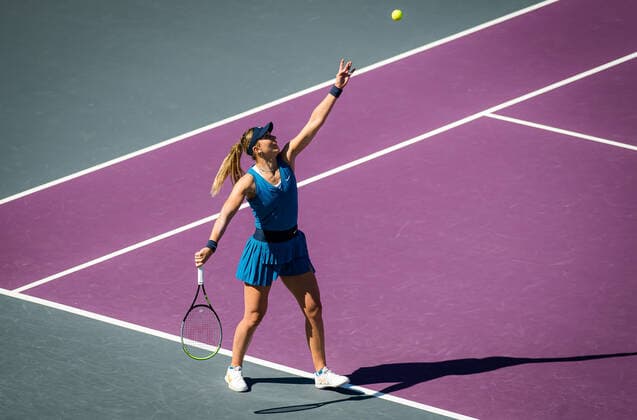 November 15, 2021, GUADALAJARA, MEXICO: Paula Badosa of Spain in action during the third round robin match at the 2021 Akron WTA, Tennis Damen Finals Guadalajara WTA tennis tournament against Iga Swiatek of Poland GUADALAJARA MEXICO - ZUMAa181 20211115_zaa_a181_008 Copyright: xRobxPrangex