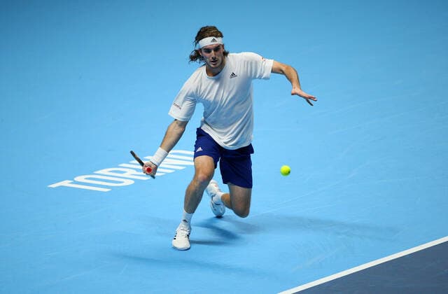 Mandatory Credit: Photo by Ella Ling Shutterstock (12603333dp) Stefanos Tsitsipas of Greece in action Nitto ATP, Tennis Herren World Tour Finals, Day 2, Tennis, Pala Alpitour, Turin, Italy - 15 Nov 2021 Nitto ATP World Tour Finals, Day 2, Tennis, Pala Alpitour, Turin, Italy - 15 Nov 2021  Copyright: xEllaxLing Shutterstockx 12603333dp