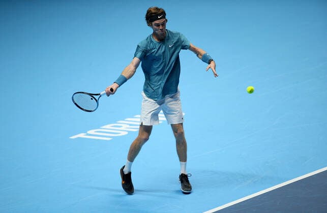Mandatory Credit: Photo by Ella Ling Shutterstock (12603333di) Andrey Rublev of Russia in action Nitto ATP, Tennis Herren World Tour Finals, Day 2, Tennis, Pala Alpitour, Turin, Italy - 15 Nov 2021 Nitto ATP World Tour Finals, Day 2, Tennis, Pala Alpitour, Turin, Italy - 15 Nov 2021  Copyright: xEllaxLing Shutterstockx 12603333di