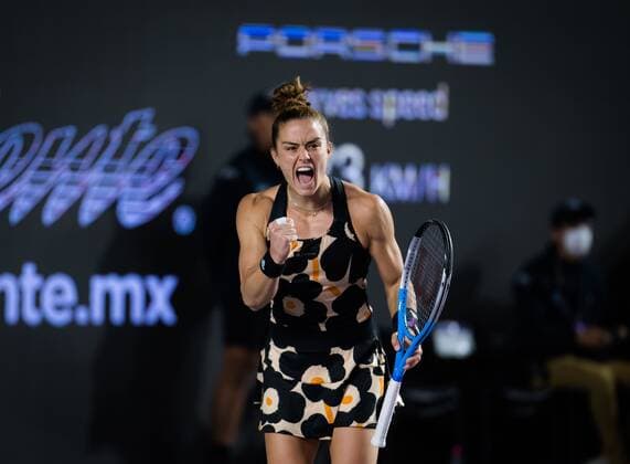 Mandatory Credit: Photo by Rob Prange Shutterstock (12596813ay) Maria Sakkari of Greece in action during the third round robin match at the 2021 Akron WTA, Tennis Damen Finals Guadalajara WTA tennis tournament Akron WTA Finals, Day 6, Tennis, Panamerican Tennis Center Guadalajara, Mexico - 15 Nov 2021 Akron WTA Finals, Day 6, Tennis, Panamerican Tennis Center Guadalajara, Mexico - 15 Nov 2021  Copyright: xRobxPrange Shutterstockx 12596813ay