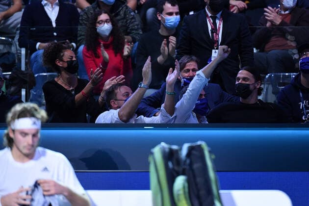 Zlatan Ibrahimovic watching Stefanos Tsitsipas (Gre) against Andrey Rublev (Rus) TENNIS : Nitto ATP, Tennis Herren finals 2021 - 15 11 2021 AntoineCouvercelle Panoramic 