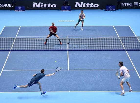 November 16, 2021, TORINO, Italia: Mate Pavi? of Croatia and Nikola Mekti? of Croatia returns the ball during the match against Marcel Granollers of Spain and Horacio Zeballos of Argentina at the Nitto ATP, Tennis Herren Finals in Turin, Italy, 16 November 2021.ANSA ALESSANDRO DI MARCO Tennis: Nitto ATP Finals in Turin  - ZUMAa110 20211116_zaf_a110_005 Copyright: xAlessandroxDixMarcox