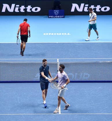 November 16, 2021, TORINO, Italia: Mate Pavi? of Croatia and Nikola Mekti? of Croatia returns the ball during the match against Marcel Granollers of Spain and Horacio Zeballos of Argentina at the Nitto ATP, Tennis Herren Finals in Turin, Italy, 16 November 2021.ANSA ALESSANDRO DI MARCO Tennis: Nitto ATP Finals in Turin  - ZUMAa110 20211116_zaf_a110_006 Copyright: xAlessandroxDixMarcox