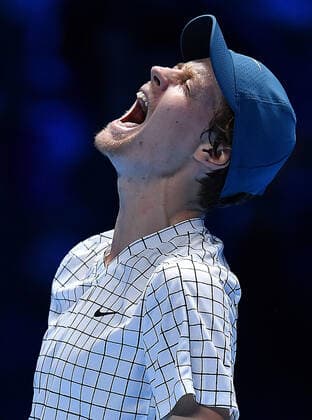 November 16, 2021, TURIN: Jannik Sinner of Italy celebrates after winning the match against Hubert Hurkacz of Poland at the Nitto ATP, Tennis Herren Finals in Turin, Italy, 16 November 2021..ANSA ALESSANDRO DI MARCO Tennis: Nitto ATP Finals in Turin  - ZUMAa110 20211116_zaf_a110_070 Copyright: xAlessandroxDixMarcox