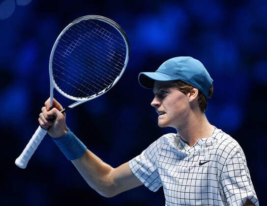November 16, 2021, TURIN: Jannik Sinner of Italy celebrates during the match against Hubert Hurkacz of Poland at the Nitto ATP, Tennis Herren Finals in Turin, Italy, 16 November 2021..ANSA ALESSANDRO DI MARCO Tennis: Nitto ATP Finals in Turin  - ZUMAa110 20211116_zaf_a110_077 Copyright: xAlessandroxDixMarcox