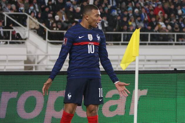 CÃ lÃ bration Goal Kylian MbappÃ during the FIFA World Cup, WM, Weltmeisterschaft, Fussball 2022, Qualifiers Group D football match between Finland and France on November 16, 2021 at Olympiastadion in Helsinki, Finland FOOTBALL : Finlande vs France - Qualification coupe du monde 2023 - 16 11 2021 LaurentLairys Panoramic 