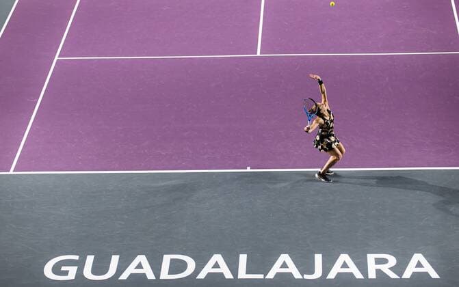Mandatory Credit: Photo by Rob Prange Shutterstock (12596815ao) Maria Sakkari of Greece in action during the semi-final at the 2021 Akron WTA, Tennis Damen Finals Guadalajara WTA tennis tournament Akron WTA Finals, Day 7, Tennis, Panamerican Tennis Center Guadalajara, Mexico - 16 Nov 2021 Akron WTA Finals, Day 7, Tennis, Panamerican Tennis Center Guadalajara, Mexico - 16 Nov 2021  Copyright: xRobxPrange Shutterstockx 12596815ao