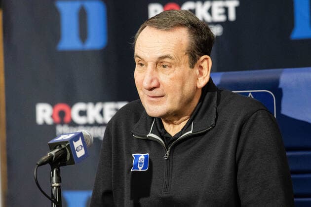 November 16, 2021: Duke Blue Devils head coach Mike Krzyzewski during the press conference, PK, Pressekonferenz after beating Gardner Webb Runnin Bulldogs in the NCAA, College League, USA basketball matchup at Cameron Indoor in Durham, NC. ( Cal Media) Durham United States - ZUMAc04_ 20211116_zaf_c04_085 Copyright: xScottxKinserx