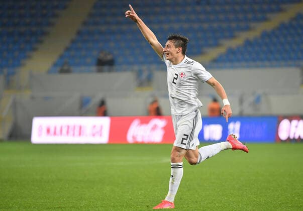 (211117) -- BATUMI, Nov. 17, 2021 -- Giorgi Gocholeishvili of Georgia celebrates after scoring during the U21, U 21 International Friendly, Länderspiel, Nationalmannschaft match between Georgia and England in Batumi, Georgia, Nov. 16, 2021. (Photo by Xinhua) (SP)GEORGIA-BATUMI-FOOTBALL-U21 INTERNATIONAL FRIENDLY MATCH-GEORGIA VS ENGLAND TamunaxKulumbegashvili 