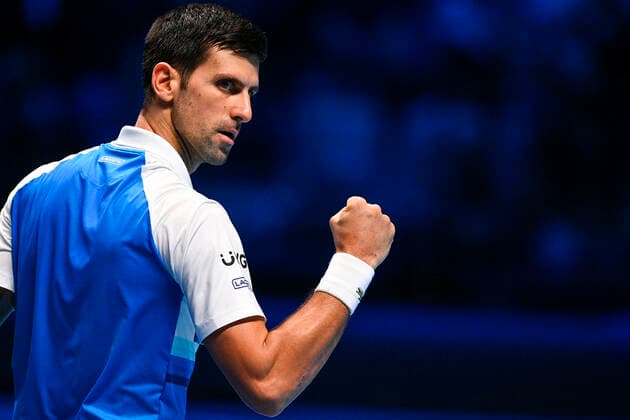 Photo Marco Alpozzi LaPresse November 17, 2021 Turin (Italy) Tennis Nitto ATP, Tennis Herren Finals - men s singles - Round Robin Novak Djokovic Vs Andrey Rublev In the pic:Novak Djokovic (Serbia)celebrates  Copyright: xMarcoxAlpozzi LaPressex
