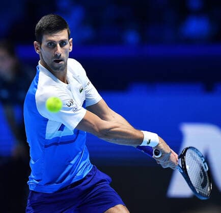 November 17, 2021, Turin, Italy: Serbian tennis player Novak Djokovic in action during the match against Russian Andrej Rublev at the ATP, Tennis Herren Finals, in Turin, Italy, 17 November 2021..ANSA ALESSANDRO DI MARCO ATP Finals in Turin  - ZUMAa110 20211117_zaf_a110_028 Copyright: xAlessandroxDixMarcox