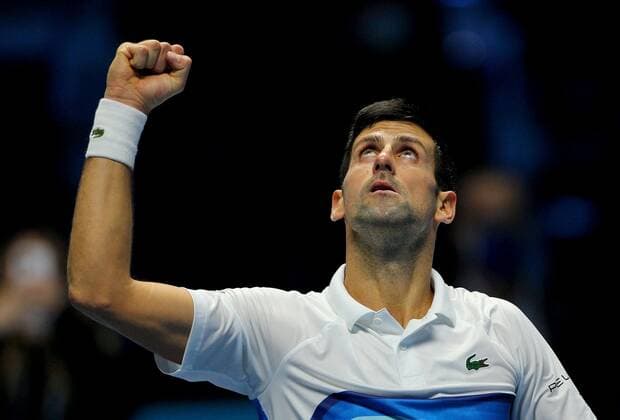 Mandatory Credit: Photo by Ella Ling Shutterstock (12603433p) Novak Djokovic of Serbia celebrates Nitto ATP, Tennis Herren World Tour Finals, Day 4, Tennis, Pala Alpitour, Turin, Italy - 17 Nov 2021 Nitto ATP World Tour Finals, Day 4, Tennis, Pala Alpitour, Turin, Italy - 17 Nov 2021 Copyright: xEllaxLing Shutterstockx 12603433p