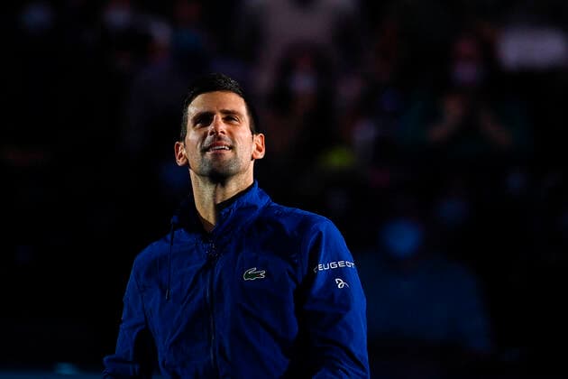Tennis, ATP Finals in Turin, Novak Djokovic- Andrey Rublev Photo Marco Alpozzi LaPresse November 17, 2021 Turin (Italy) Tennis Nitto ATP, Tennis Herren Finals - men s singles - Round Robin Novak Djokovic Vs Andrey Rublev In the pic:Novak Djokovic (Serbia)celebrates for the victory of the match  Copyright: xMarcoxAlpozzi LaPressex