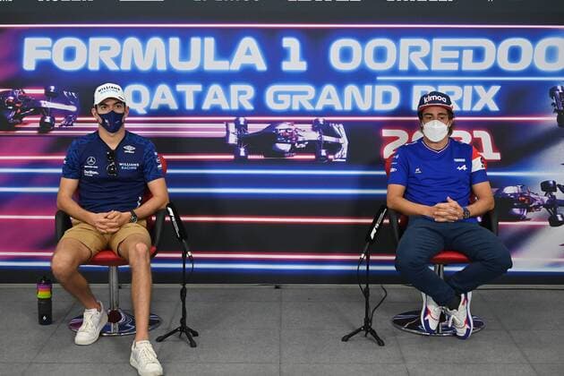 F1 Grand Prix of Qatar 6 Nicholas Latifi (CAN, Williams Racing), 14 Fernando Alonso (ESP, Alpine F1 Team), F1 Grand Prix of Qatar at Losail International Circuit on November 18, 2021 in Doha, Qatar. (Photo by ANDREJ ISAKOVIC AFP FIA Pool via HOCH ZWEI) Doha Qatar Poolfoto HOCH ZWEI Pool AFP ,EDITORIAL USE ONLY