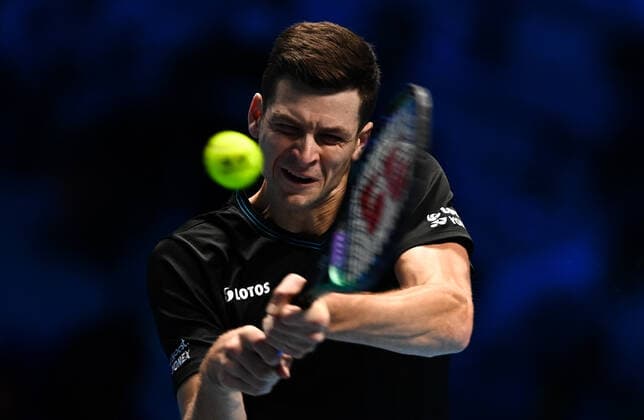 Italy Tennis ATP, Tennis Herren Finals Zverev - Hurkacz 6698954 18.11.2021 Poland s Hubert Hurkacz returns a shot during the group stage singles tennis match of the ATP Finals against Germany s Alexander Zverev at the Pala Alpitour venue in Turin, Italy. Alexey Filippov Sputnik Turin Italy  Copyright: xAlexeyxFilippovx
