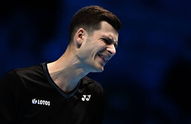 Italy Tennis ATP, Tennis Herren Finals Zverev - Hurkacz 6698960 18.11.2021 Poland s Hubert Hurkacz reacts during the group stage singles tennis match of the ATP Finals against Germany s Alexander Zverev at the Pala Alpitour venue in Turin, Italy. Alexey Filippov Sputnik Turin Italy  Copyright: xAlexeyxFilippovx